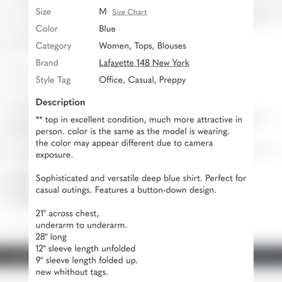 LAFAYETTE 148 NEW YORK, RICH ROYAL BLUE SHORT SLEEVE BUTTON DOWN SHIRT SIZE MED - Picture 6 of 6